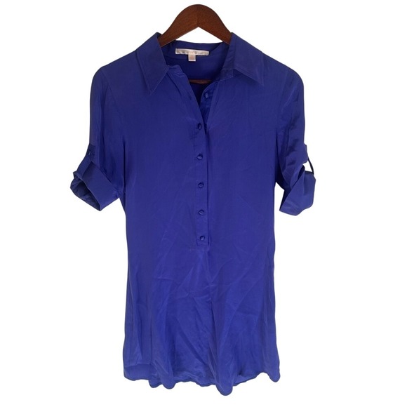 Jenny Han Tops - Jenny Han Royal Blue 100% Silk Roll Tab Sleeve Tunic Blouse Small Natural Fiber
